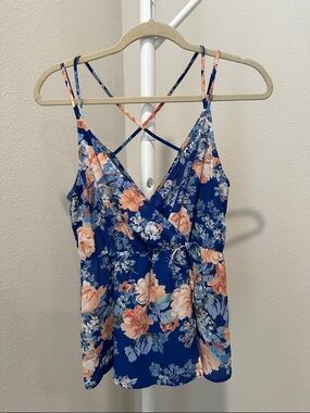 Lily White Navy Floral Wrap Cami with Peach Blooms